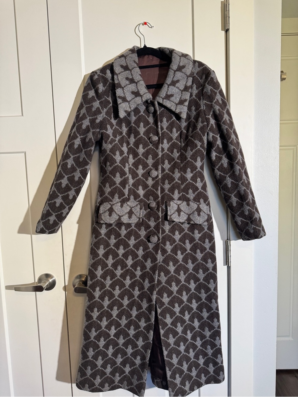 Woven Grey Artsy Patterned Long Women's Trench Coat